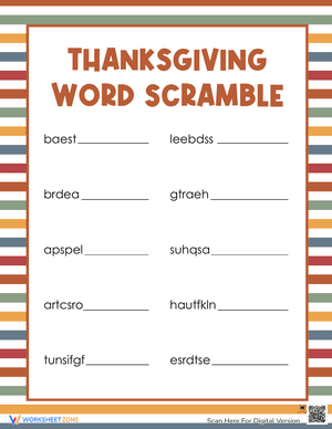 Printable Thanksgiving Word Scramble 3