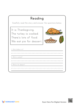 Thanksgiving Reading Worksheet