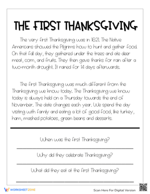 The First Thanksgiving Short Passage