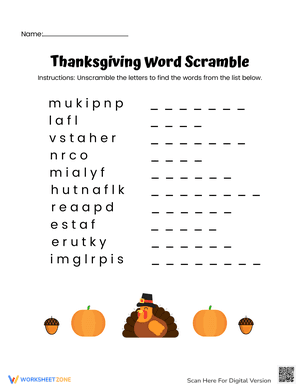 Thanksgiving Word Scramble (Hard)