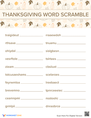Thanksgiving Word Scramble 5