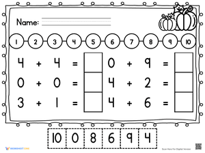 Thanksgiving Number Line Addition 10
