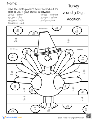 Thanksgiving 2 and 3 Digit Addition Coloring
