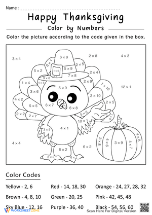 Happy Thanksgiving Multiplication & Color