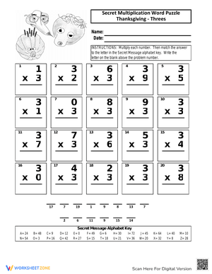 Thanksgiving Multiplication Word Puzzle 3