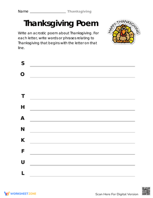 Thanksgiving Poem Worksheet