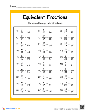 Equivalent Fractions Worksheet 1