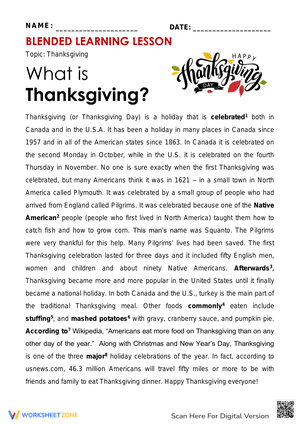 What is Thanksgiving - Reading a story