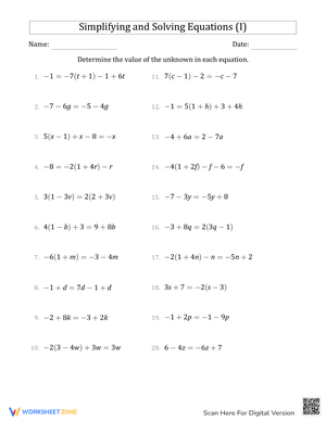 Simplifying and Solving Equations (I)
