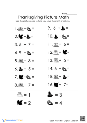 Thanksgiving Picture Math Worksheet