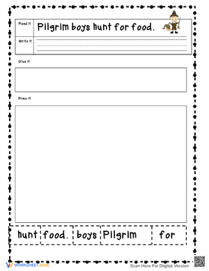 Thanksgiving Writing Worksheet for Cut, Glue, Write and Draw 2