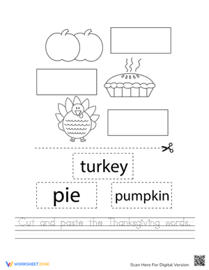 Cut and Paste the Thanksgiving words