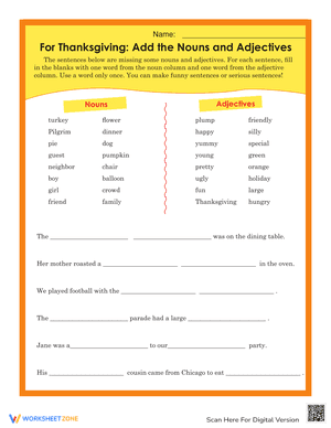 Thanksgiving Nouns and Adjectives 1