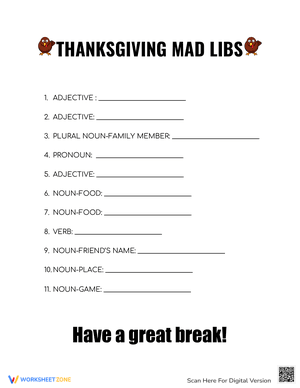 Thanksgiving Mad Libs Worksheet 7