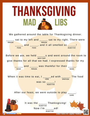 Thanksgiving Mad Libs Worksheet 3