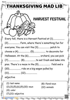 Thanksgiving Mad Libs-Harvest Festival