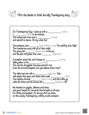 Thanksgiving Story Fill in the Blank