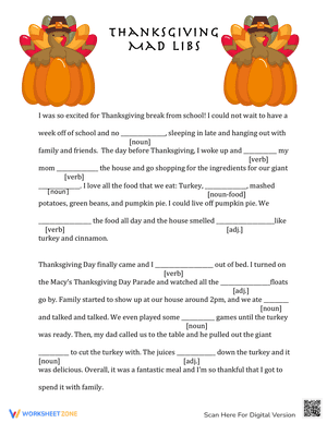 Thanksgiving Mad Libs Worksheet 2