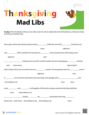 Thanksgiving Mad Libs Turkey