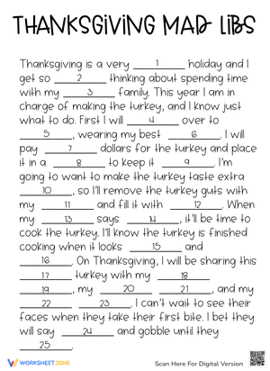 Thanksgiving Mad Libs Worksheet 6