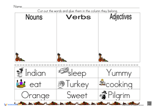 Thanksgiving Sort Nouns Verbs Adjectives