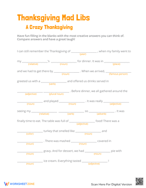 Thanksgiving Mad Libs-A Crazy Thanksgiving