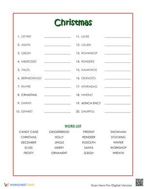 Christmas Word Scramble Worksheet 11