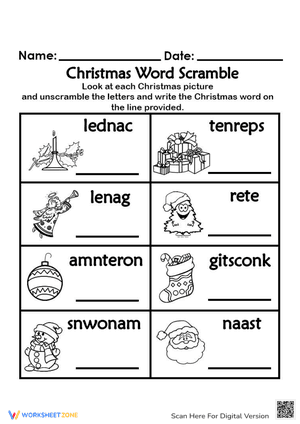 Christmas Word Scramble Worksheet 13