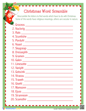 Christmas Word Scramble Worksheet 1