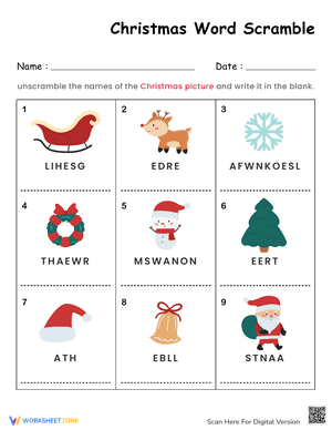 Christmas Word Scramble Worksheet 12
