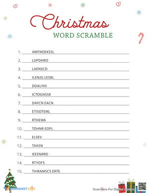 Christmas Word Scramble Worksheet 2