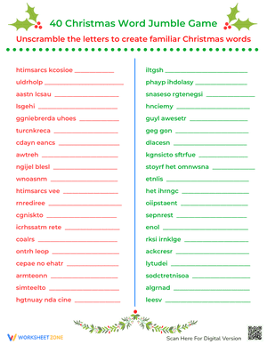 40 Christmas Word Jumble Game