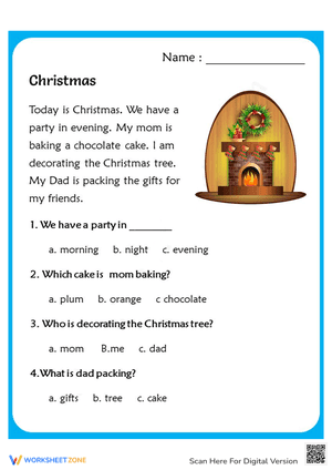 Christmas Reading Comprehension for Grade 3