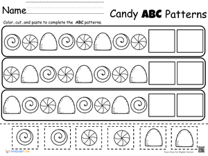 Christmas Candy Patterns Worksheet - Cut and Paste