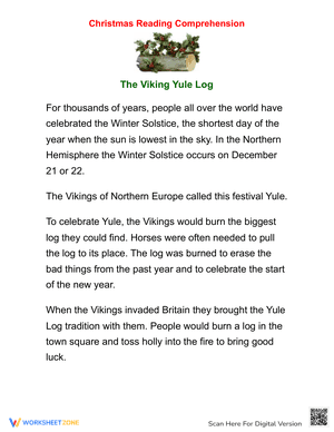 Christmas Reading Comprehension-The Viking Yule Log