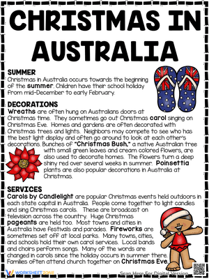 Christmas in the Australia Reading Comprehension