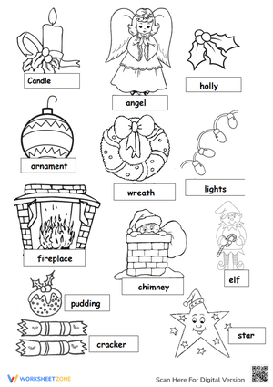Christmas vocabulary coloring 1