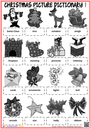 Christmas Picture Dictionary BW 1