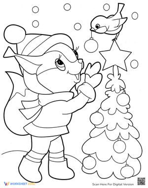 Squirrel with Christmas Tree Coloring Page