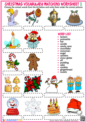 Christmas Vocabulary Matching Worksheet 2