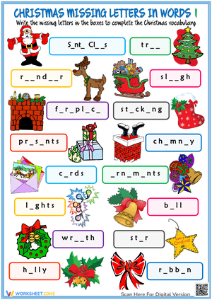 CHRISTMAS MISSING LETTERS IN WORDS 1