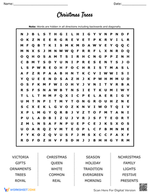 Christmas Trees Reading Word Search