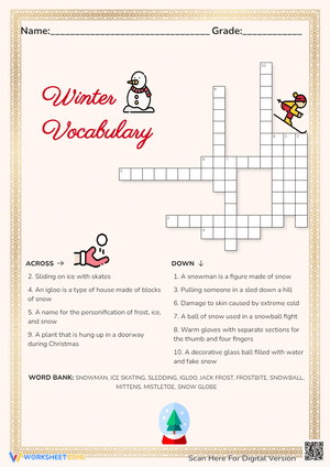 Winter Vocabulary Crossword