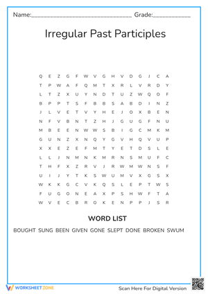 Irregular Past Participle Word Search