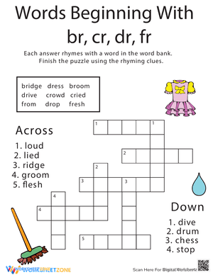 Consonant Crossword: Words Beginning with Br, Cr, Dr, Fr