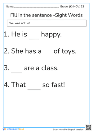 we, was, not, lot Sight Word Fill IN