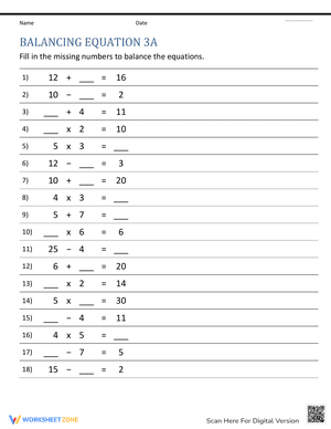 Balancing equations sheet 3a