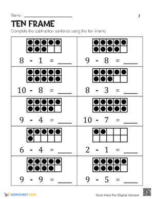 Ten Frame Subtraction 1