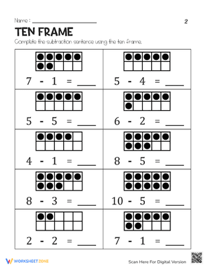 Ten Frame Subtraction 2