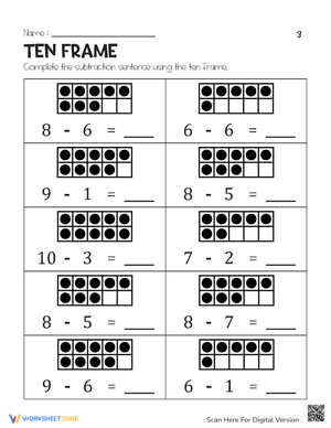 Ten Frame Subtraction 3